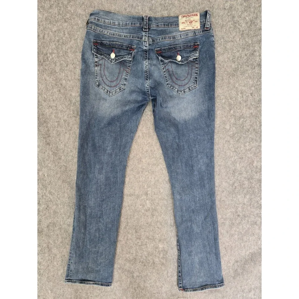 True Religion Mens Ricky Flap SN Straight Leg Jeans Blue Rinse 38x33 22673